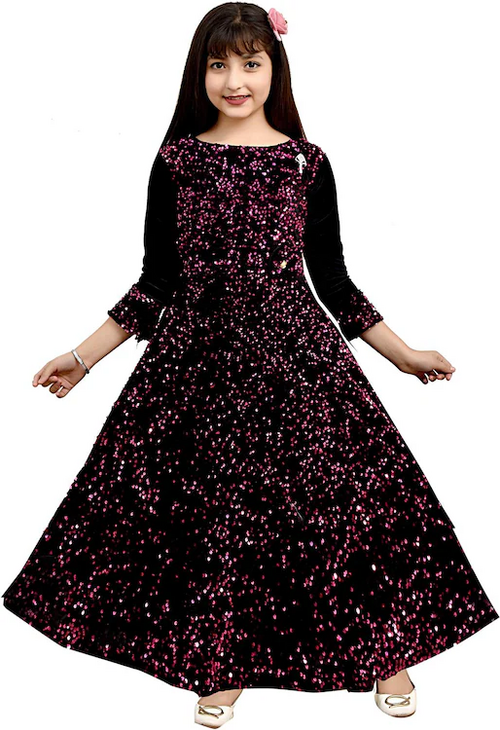 Girls Maroon Silk Blend Dress brauch Attached (Size-4-5YEAR)