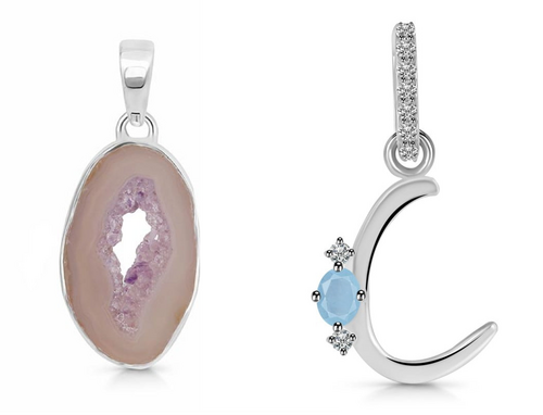 Amethyst Stalactite Pendat & White Topaz Alphabet C Pendant Pack of 2