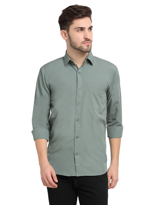 Men's Solid Slim Fit Cotton Casual Shirt DARK GREEN L