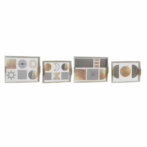 Set of trays DKD Home Decor White Black Golden MDF Wood 40 x 30 x 6 cm