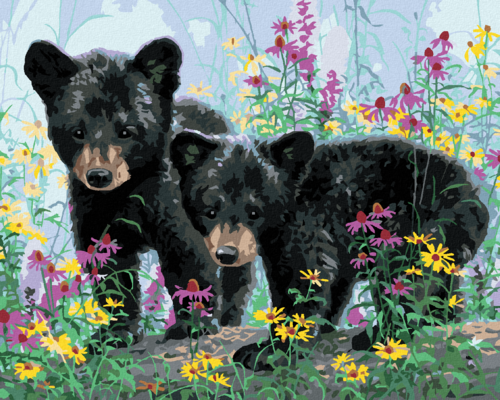 Paint by Numbers - BEAR CUBS IN FLOWERS (ABRAHAM HUNTER)