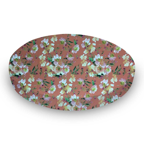 SheetWorld Fitted Round Crib Sheet - 100% Cotton Woven - Floral Coral,