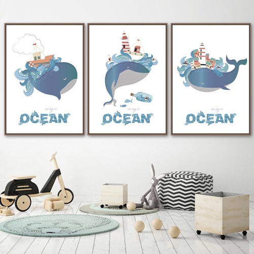 Ocean Whales Balloon Castle Wall Art