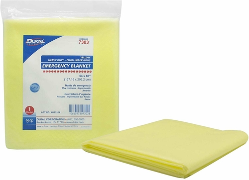 Dukal Emergency Blankets 54” x 80”. Case of 50 Yellow Blankets for