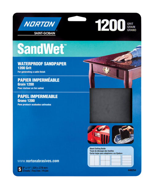 Norton 1919877 SandWet 11 x 9 in. 1,200 Grit Extra Fine Aluminum O