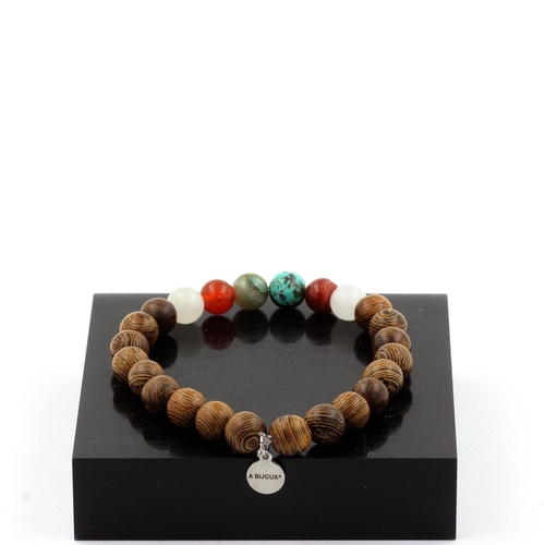 Chrysocolla from Namibia + Banded Agate + Moonstone + wood Bracelet