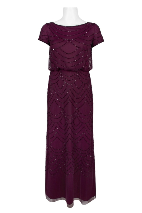 Adrianna Papell Boat Neck Short Sleeve Blouson Zipper Back Embellished