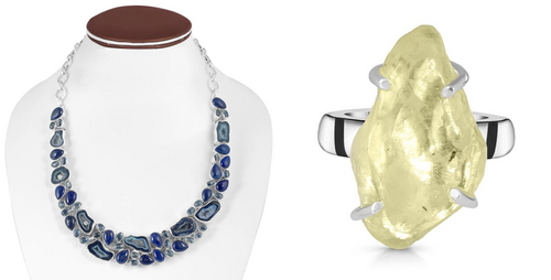 Agate Necklace For Women Artificial Libyan Desert Glass Ring Pack of 2