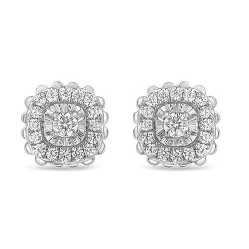 Main .925 Sterling Silver 1/2 Cttw Round-Cut Diamond Halo Cluster Stud image