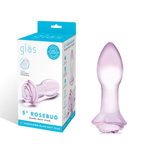 Glas 5 in. Rosebud Glass Butt Plug Pink