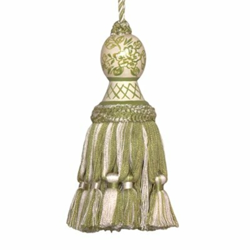 123 Creations CB046G Provencal Green Toile hand painted tassel