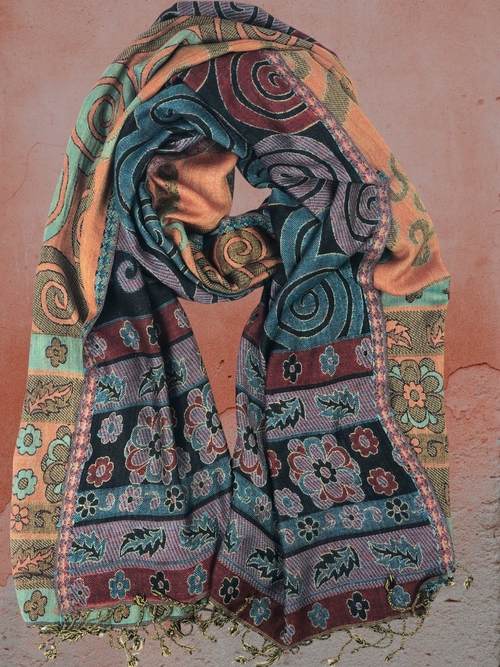 Multi-coloured Reversible Modal Jamawar Pashmina Scarf