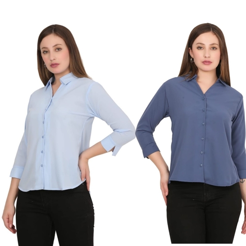 Womens Solid Formal Shirt PACK OF 2 LIGHT BLUE AND BLUE  M