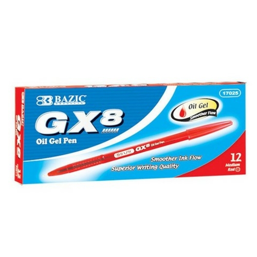 Bazic 17025  GX-8 Red Oil-Gel Ink Pen (12/Box) Case of 12 