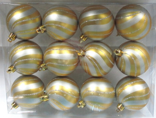 Queens of Christmas WL-ORN-12PK-SPL-SVG Gold Ball Ornament with Silver