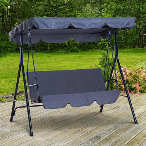 Outsunny Metal 3-Seater Outdoor Patio Swing with Canopy Cushioned