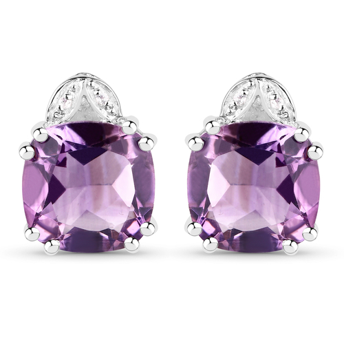 6.22 Carat Genuine Amethyst & White Diamond .925 Sterling Silver