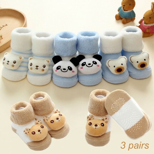 3 Pairs/Sets Cute Baby Girl Boy Anti slip Socks