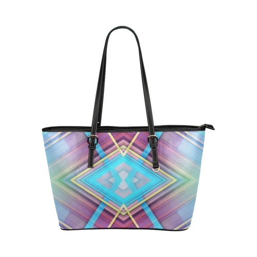 Large Leather Tote Shoulder Bag - Blue Gradient Illustration