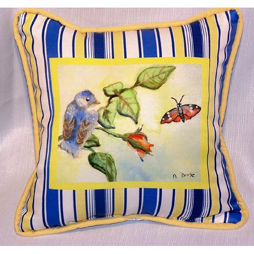 Betsy Drake SN249 Baby Blue Bird Small Outdoor-Indoor Pillow 12"x