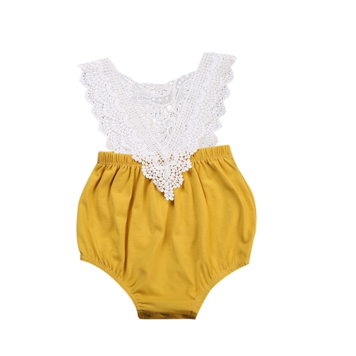 2017 Newborn Baby Girls Lace Hollow out  Bodysuit 