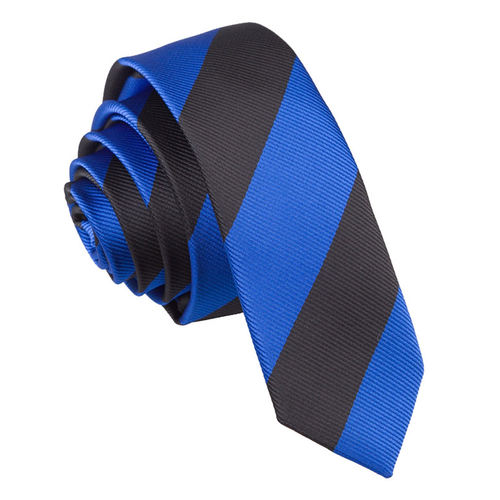 Striped Skinny Tie - Royal Blue & Black
