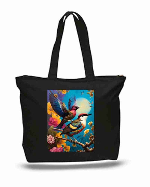 Bird and Flowers large New Zipper Tote Bag