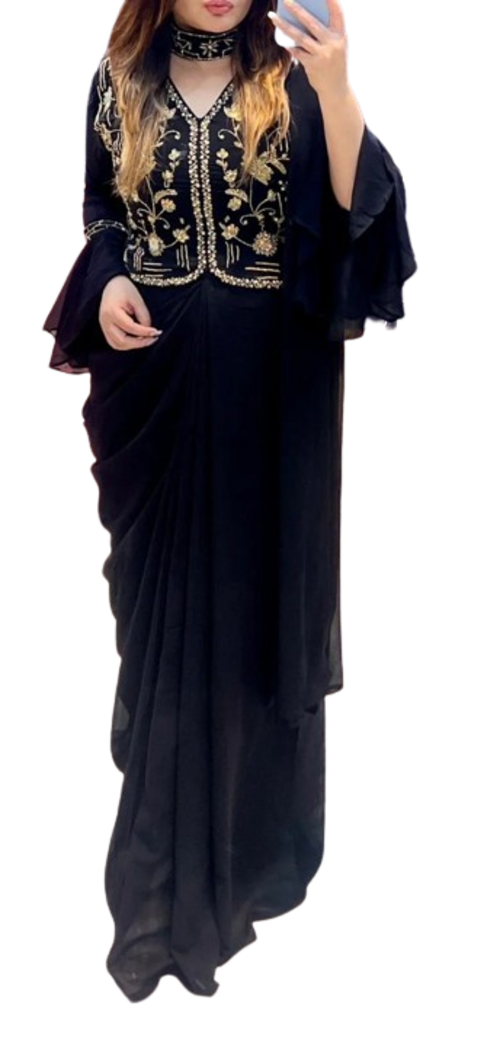 Women'sPre Draped Saree(ColorNavy Blue)(Size38)