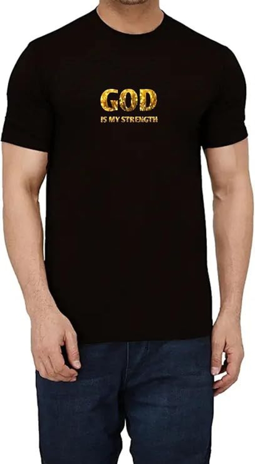 ROUND NECK HALF SLEEVES "GOD IS MY STRENGTH" PRINTED TSHIRT FOR MEN