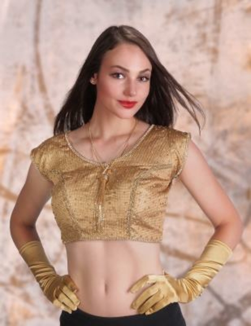 Western Fashion 3103-S Tissue Glitter Choli Top, Gold - Small