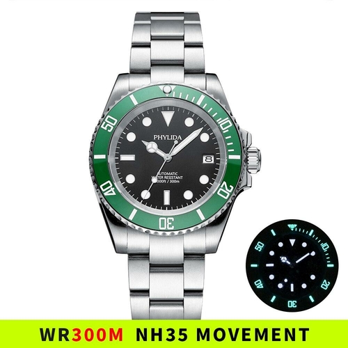 40mm Men's Diver Watch Automatic nh35 Movement Sapphire Crystal Green