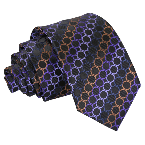 Honeycomb Polka Dot Slim Tie - Black, Purple & Bronze