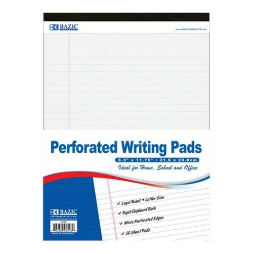 Bazic 598  50 Ct. 8.5" X 11.75" White Perforated Writing Pad