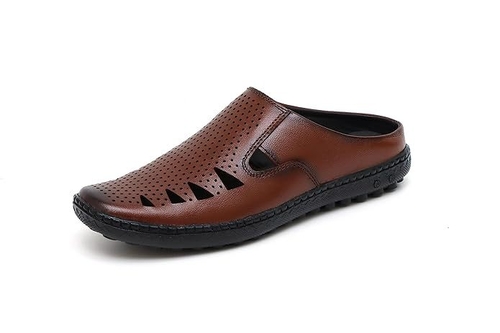 Men's Genuine Leather Back Open Half Sandals (Size-UK-6 (Color-TAN )
