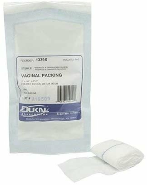 Dukal Vaginal Packing Sponge 2" x 36". Sterile 100% Woven Cotton