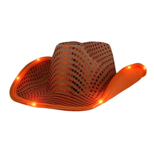 Blinkee BBLFCHSE-OR LED Flashing Cowboy Hat with Sequins, Orange