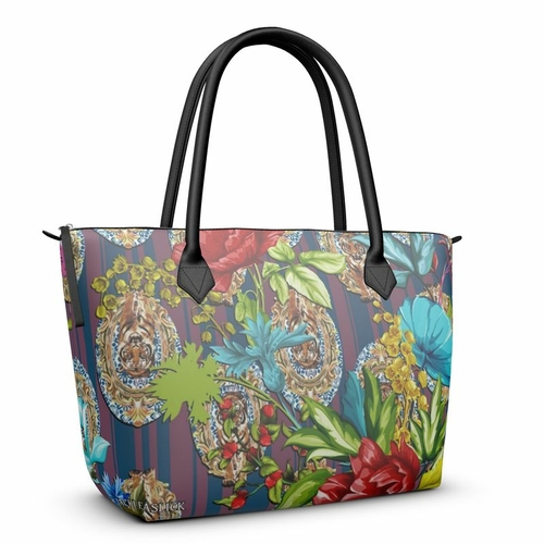 Jacki Easlick Printed Tiger Flower Tote