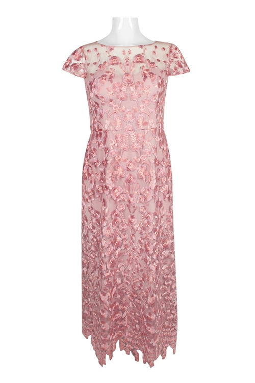 JS Collections Crew Neck Cap Sleeve Illusion Keyhole Back Embroidered