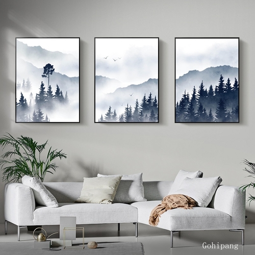 Watercolor Foggy Forest Amazing Scene Canvas