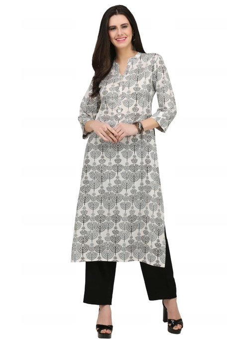 Offwhite And Black Color Cotton Kurti