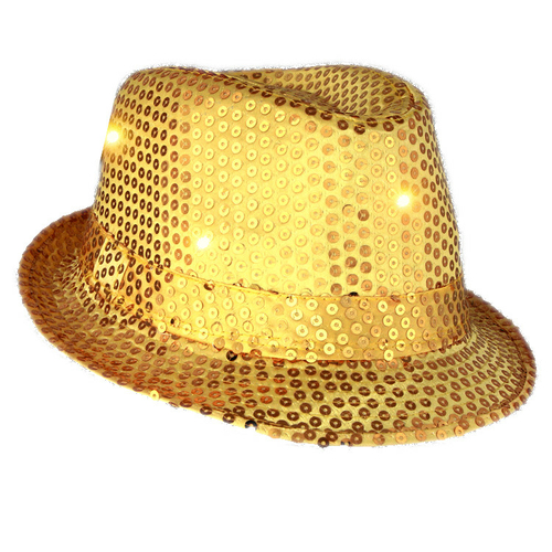 Blinkee 3995445 LED Flashing Light Up Fedora Hat with Gold Sequins