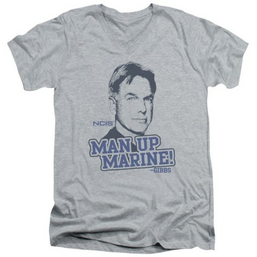Trevco Ncis-Man Up - Short Sleeve Adult 30-1 V-Neck Tee - Heather- Ext