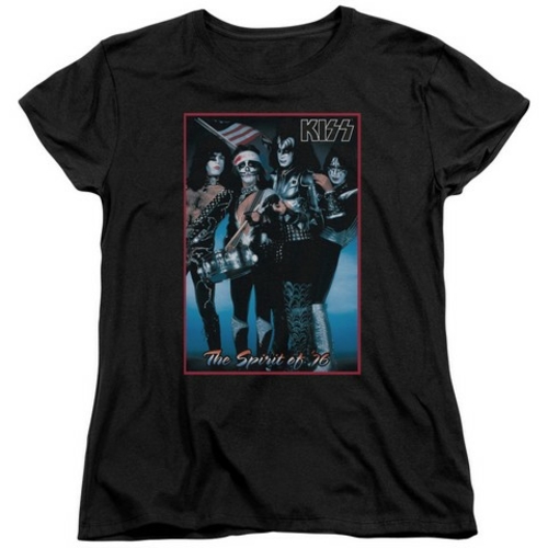 Trevco Kiss-Spirit Of 76 Short Sleeve Womens Tee, Black - Small