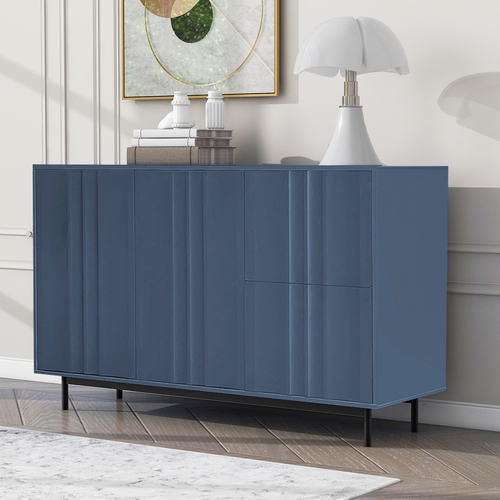 Wave Pattern Storage Cabinet with 2 Doors and 2 Drawers, Adjustable,