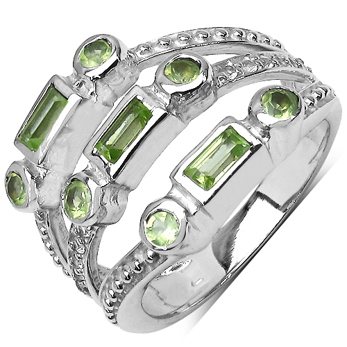 0.95 Carat Genuine Peridot & White Topaz .925 Sterling Silver Ring