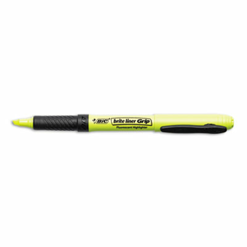 Bic GBL11YW Brite Liner Grip Highlighter  Chisel Tip  Fluorescent Yell