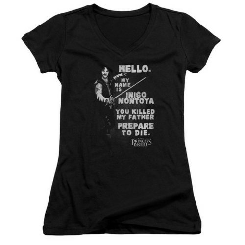 Trevco Princess Bride-Hello Again Junior V-Neck Tee, Black - Small