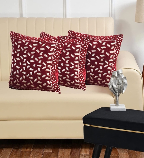 Jacquard Geomteric Cushion Covers 24 inch x 24 inch Set of 3 Ethnic