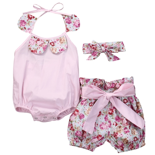 3 Pcs Newborn Babies Girls Floral Bodysuits