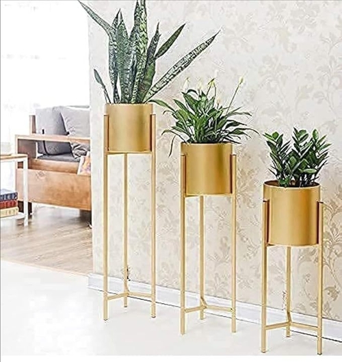 Modern Planters for Indoor Plants, Metal Floor Planter Set with